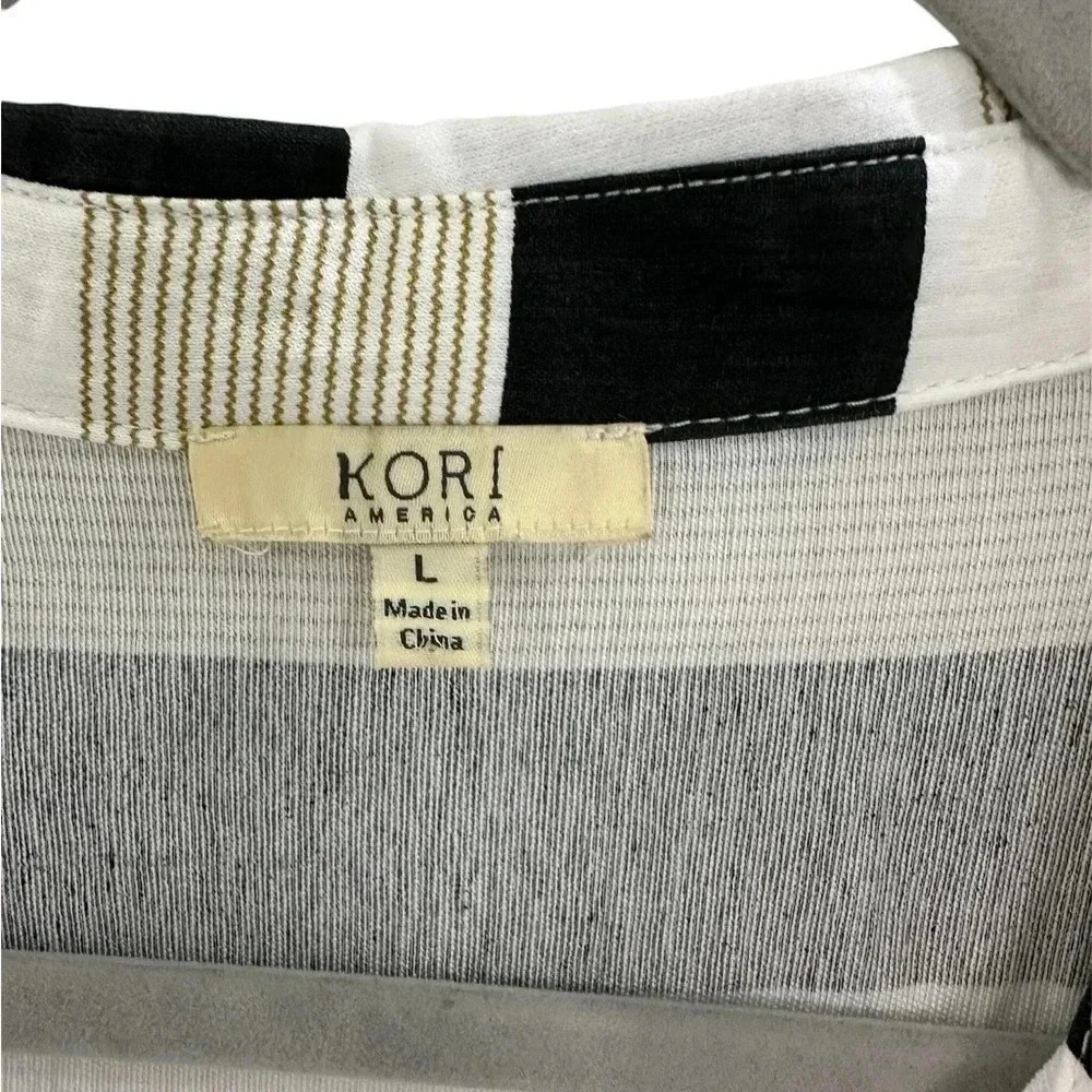 KORI Black & White Striped Short Sleeve Collared Shirt Dress Size Large - EUC - Picture 3 of 6